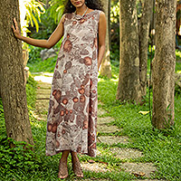 Sleeveless Cotton Maxi Dress with Floral Motif,'Botanical Impression'