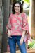 Hand-printed cotton poncho, 'Spring Botanicals' - Hand-Printed Floral Motif Cotton Poncho thumbail
