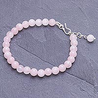 Rose quartz beaded bracelet, 'Sweet Night in Pink' - Rose Quartz and Karen Silver Beaded Bracelet