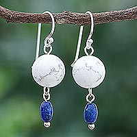 Howlite and lapis lazuli dangle earrings, 'Winter Traveler' - Hand Crafted Howlite and Lapis Lazuli Dangle Earrings