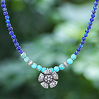 Lapis lazuli pendant necklace, 'Color Sense in Blue' - Lapis Lazuli and Karen Silver Pendant Necklace