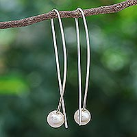 Cultured pearl drop earrings, 'Light and Grace' - Artisan Crafted Cultured Pearl and Sterling Silver Earrings