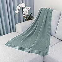 Cotton throw blanket, 'Sage Comfort' - Hand Crafted Cotton Throw Blanket