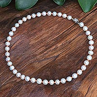 Cultured pearl and agate beaded necklace, 'Sea Catch in Orange' - Cultured Freshwater Pearl and Agate Beaded Necklace