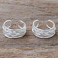 Sterling silver ear cuffs, 'Undertow' - Woven Sterling Silver Ear Cuffs