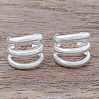 Sterling silver ear cuffs, 'Medium Wave' - Polished Sterling Silver Ear Cuffs