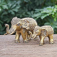 Brass sculptures, 'Royal Parade' (set of 2) - Hand Made Brass Elephant Sculptures (Set of 2)