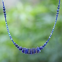 Macrame lapis lazuli and howlite pendant necklace, 'Blue Passion' - Macrame Lapis Lazuli and Howlite Pendant Necklace