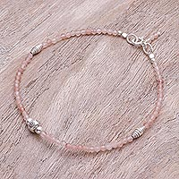 Sunstone beaded bracelet, 'Good Vibrations in Pink' - Handmade Sunstone and Silver Beaded Bracelet