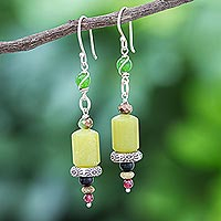Multi-gemstone dangle earrings, 'Green Vibe' - Artisan Crafted Jasper and Aventurine Dangle Earrings