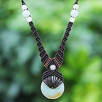 Macrame jade pendant necklace, 'Super Moon' - Hand Knotted Macrame Jade Pendant Necklace
