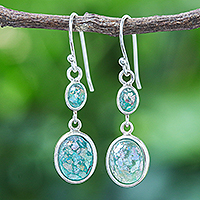 Roman glass dangle earrings, 'Spring Showers' - Handmade Roman Glass Dangle Earrings