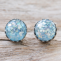 Roman glass stud earrings, 'Mining for Treasure' - Roman Glass and Sterling Silver Stud Earrings