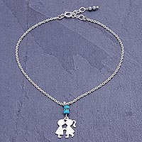 Hematite charm anklet, 'Playground Love' - Hematite and Sterling Silver Charm Anklet
