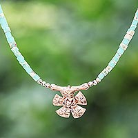 Rose gold-plated pendant necklace, 'Rose Gold Beach' - Rose Gold-Plated Jasper Beaded Pendant Necklace