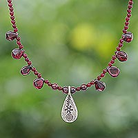 Garnet pendant necklace, 'Bewitching Lover' - Sterling Silver and Garnet Pendant Necklace