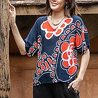 Cotton batik blouse, 'Relaxed Mood' - Cotton Batik Floral-Motif Blouse