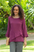 Cotton blouse, 'Mulberry Ruffles' - Asymmetrical Cut Burgundy Cotton Gauze Blouse thumbail