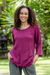 Cotton blouse, 'Mulberry Ruffles' - Asymmetrical Cut Burgundy Cotton Gauze Blouse (image 2b) thumbail