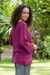 Cotton blouse, 'Mulberry Ruffles' - Asymmetrical Cut Burgundy Cotton Gauze Blouse (image 2c) thumbail