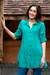 Cotton shirt, 'Sea Green Pintucks' - Button-Up Cotton Gauze Shirt from Thailand (image 2d) thumbail