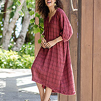 Cotton dress, 'Chiang Mai Chic' - Burgundy Tunic-Style Dress from Thailand