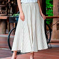 Cotton midi skirt, 'Noble Lines in Blue' - Artisan Crafted Cotton Skirt