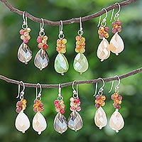 Quartz dangle earrings, 'Stunning Spring' (set of 6) - Quartz and Glass Bead Dangle Earrings (Set of 6)