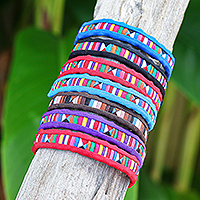 Cotton blend wristband bracelets, 'Tribal Friendship' (set of 7) - Cotton Blend Geometric Wristband Bracelets (Set of 7)