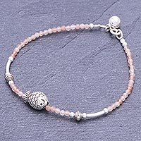 Sunstone pendant bracelet, 'Singing Waters in Pink' - Sunstone and Karen Silver Pendant Bracelet