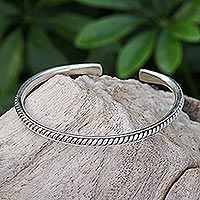 Sterling silver cuff bracelet, 'Tribal Fusion' - Thai Handcrafted Sterling Silver Cuff Bracelet