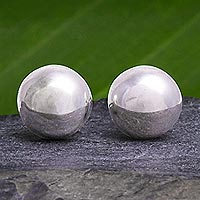 Sterling silver stud earrings, 'Simple Cool in Medium' - Hand Crafted Sterling Silver Stud Earrings