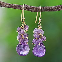 Gold-accented amethyst dangle earrings, 'Rain Cloud in Purple' - Gold-Accented Amethyst Dangle Earrings