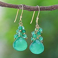 Gold-accented chalcedony dangle earrings, 'Rain Cloud in Green' - Gold-Accented Chalcedony Dangle Earrings