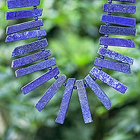 Lapis lazuli beaded necklace, 'Tribal Design' - Hand Crafted Lapis Lazuli Beaded Necklace