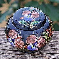 Lacquerware wood box, 'Dancing Orchid' - Thai Lacquerware Box with Orchid Motif