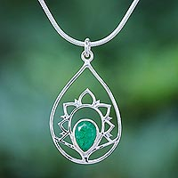 Sillimanite pendant necklace, 'Sense of Calm in Green' - Green Sillimanite and Sterling Silver Pendant Necklace