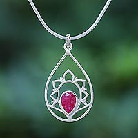 Sillimanite pendant necklace, 'Sense of Calm in Pink' - Sillimanite and Sterling Silver Pendant Necklace