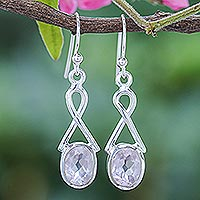 Rose quartz dangle earrings, 'Promise Me Love in Pink' - Thai Rose Quartz and Sterling Silver Dangle Earrings