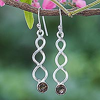 Smoky quartz dangle earrings, 'Champagne Surprise in Smoke' - Smoky Quartz and Sterling Silver Dangle Earrings