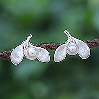 Cultured pearl drop earrings, 'Fruit Tree' - Hand Crafted Cultured Pearl Drop Earrings