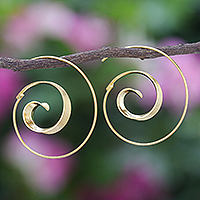 Gold-plated drop earrings, 'Luxe Spiral' - Artisan Crafted Gold-Plated Drop Earrings