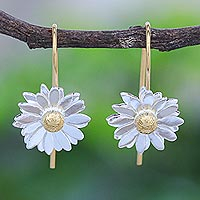 Gold-accented drop earrings, 'Midsummer Daisy' - Gold-Accented Drop Earrings with Floral Motif