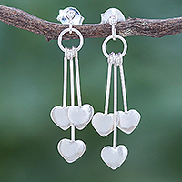 Sterling silver dangle earrings, 'Trio of Hearts' - Sterling Silver Dangle Earrings with Heart Motif