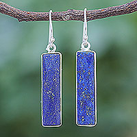 Lapis lazuli dangle earrings, 'Indigo Night' - Artisan Crafted Lapis Lazuli Earrings