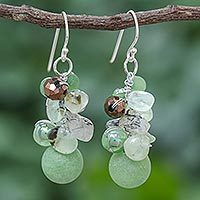 Multi-gemstone dangle earrings, 'Rainstorm' - Handcrafted Prehnite and Glass Bead Dangle Earrings
