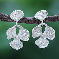 Sterling silver dangle earrings, 'Hydrangea Harmony' - Sterling Silver Dangle Earrings with Floral Motif
