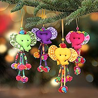 Cotton-blend ornaments, 'Happy Herd' (set of 4) - Handcrafted Cotton-Blend Elephant Ornaments (Set of 4)