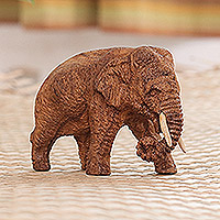 Teak wood statuette, 'Pachyderm Patrol' - Hand Crafted Teak Wood Elephant Statuette