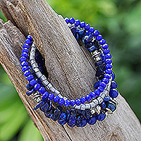 Multi-gemstone beaded stretch bracelets, 'Fancy Dream in Blue' (set of 4) - Set of 4 Blue Beaded Stretch Bracelets from Thailand